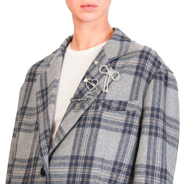 Dixie-Giacca oversize check con spille - grigio/blu