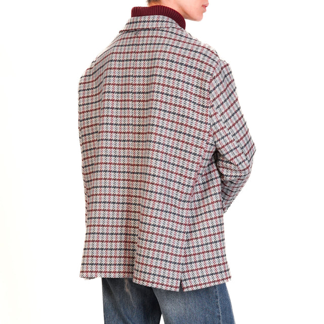 Dixie-Giacca quadri oversize con spille - perla/vino/blu