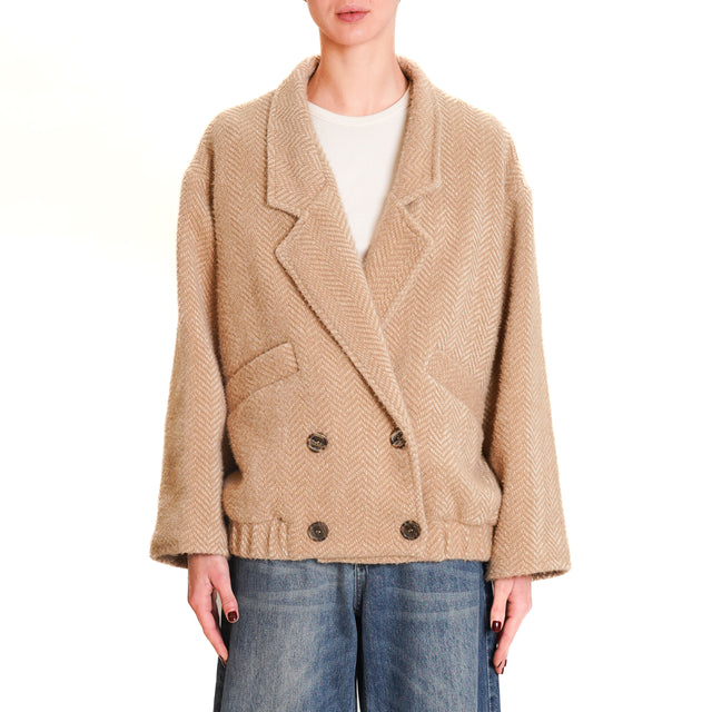 Dixie-Double-breasted herringbone jacket with elastic - beige