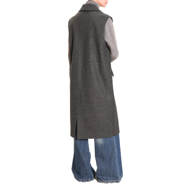 Dixie-Double Breasted Long Vest - Charcoal