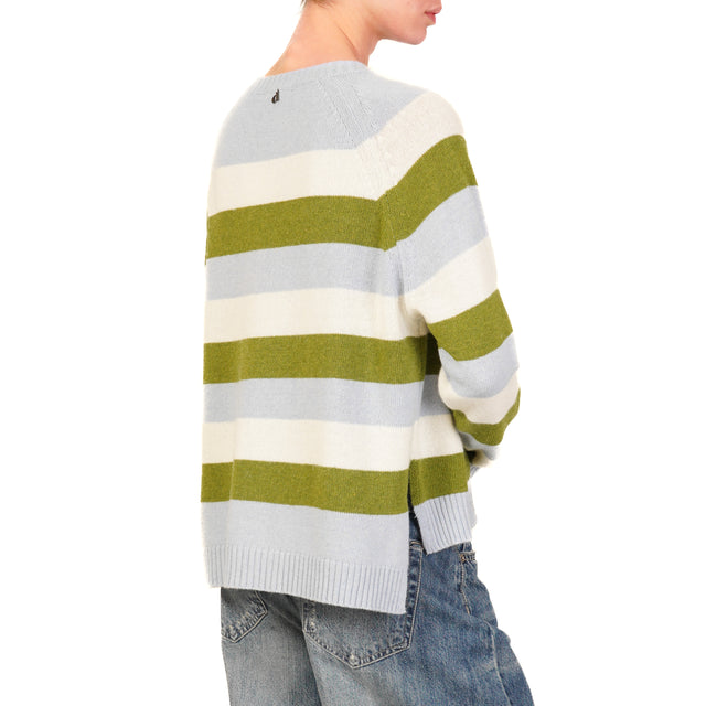 Dixie-Maglia a righe misto cashmere - celeste/latte/verde