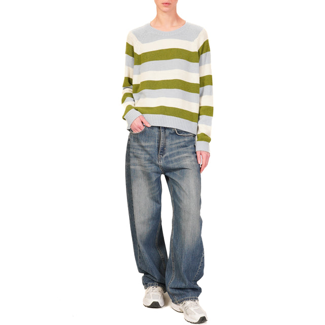 Dixie-Maglia a righe misto cashmere - celeste/latte/verde