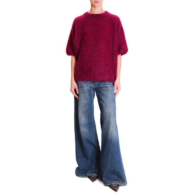 Dixie-Mohair Crewneck Half Sleeve Sweater - Wine