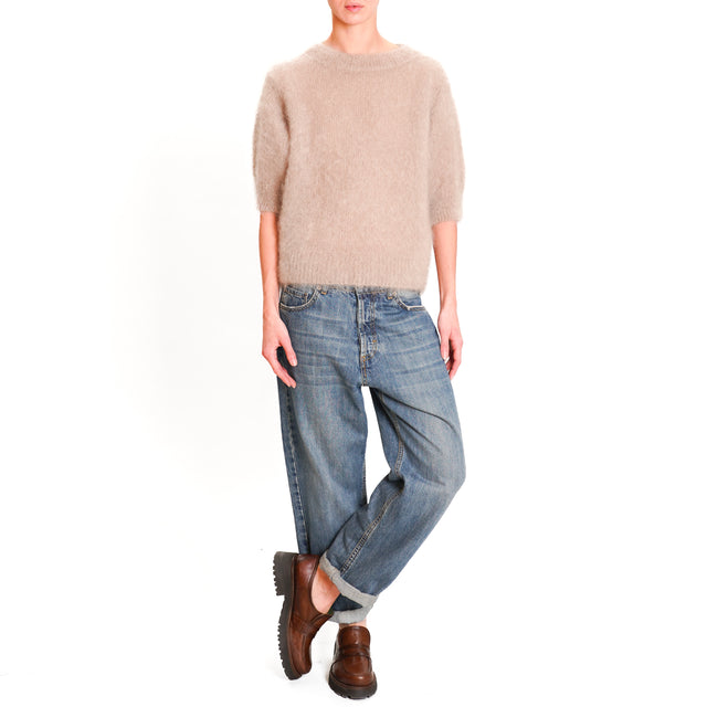 Dixie-Mohair Half Sleeve Sweater - Beige