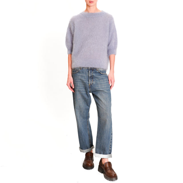 Dixie-Mohair Half Sleeve Sweater - Light Blue