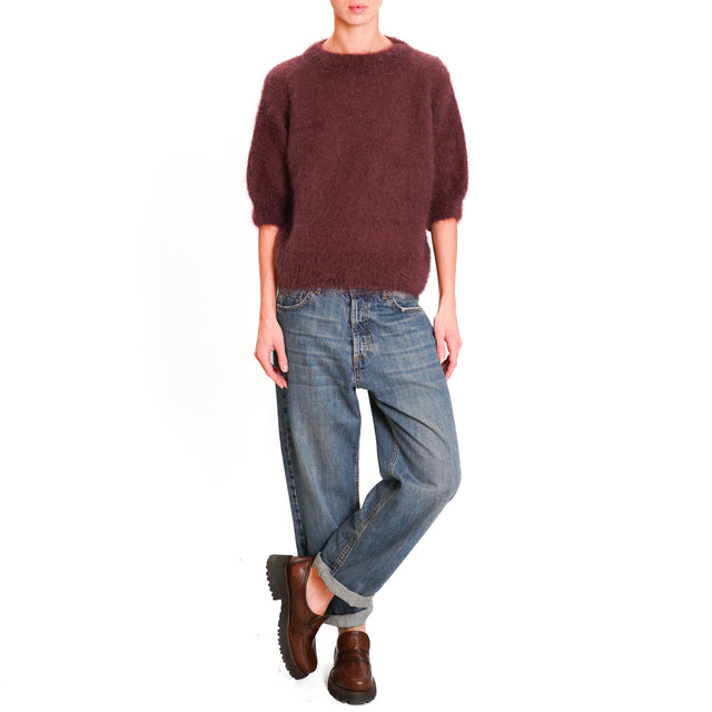 Dixie-Mohair Half Sleeve Sweater - Aubergine