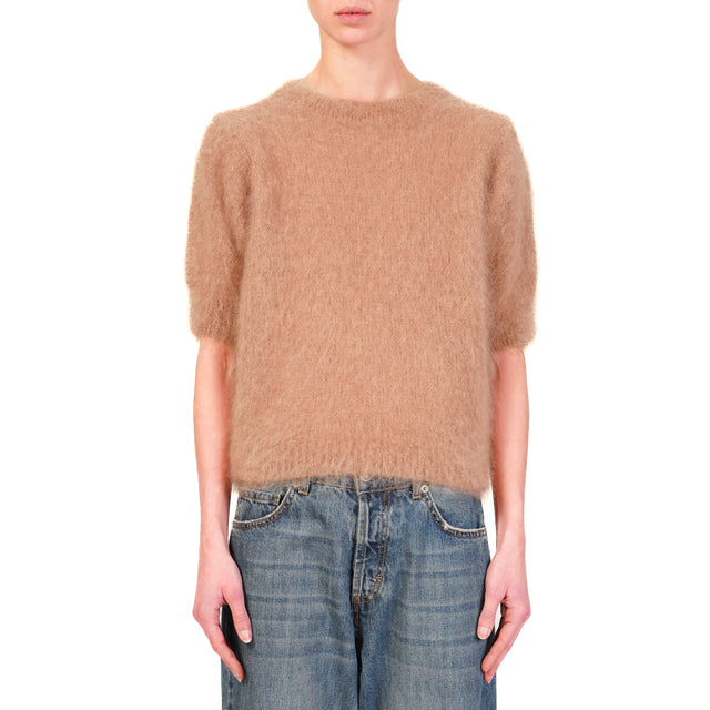 Dixie-Maglia mohair mezza manica - camel