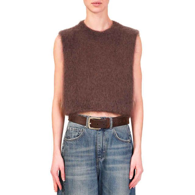 Dixie-Gilet cropped mohair - moro