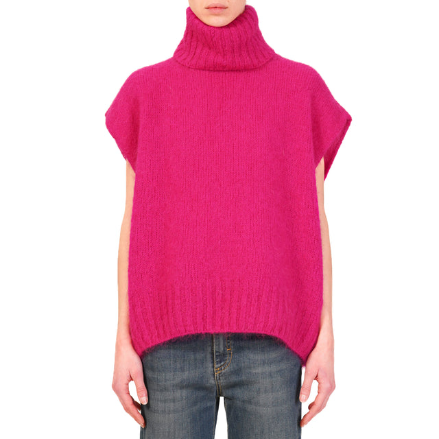 Dixie-Maglia mohair collo alto smanicata - fucsia