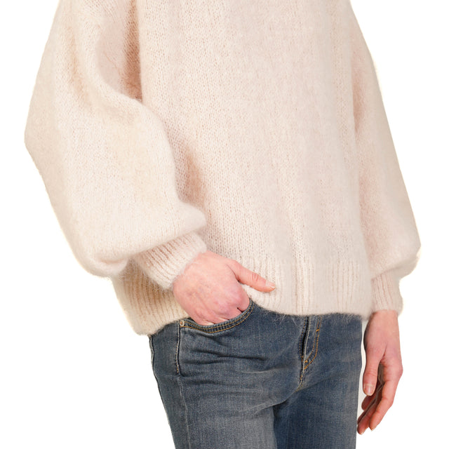 Dixie-Maglia mohair girocollo - panna