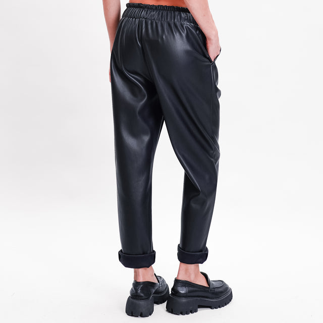 Dixie-Pantalone similpelle con coulisse - nero