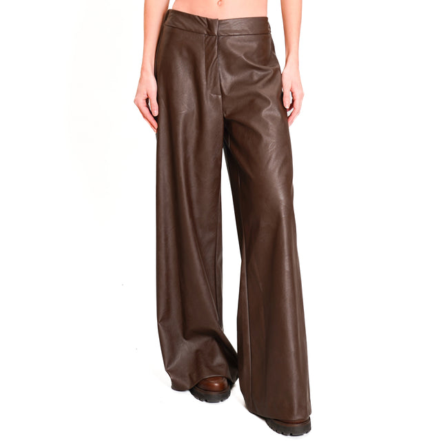 Dixie-Elastic Back Faux Leather Trousers - Dark Brown