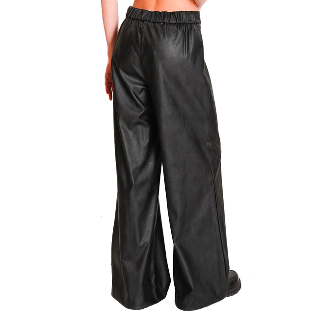 Dixie-Elastic Back Faux Leather Pants - Black