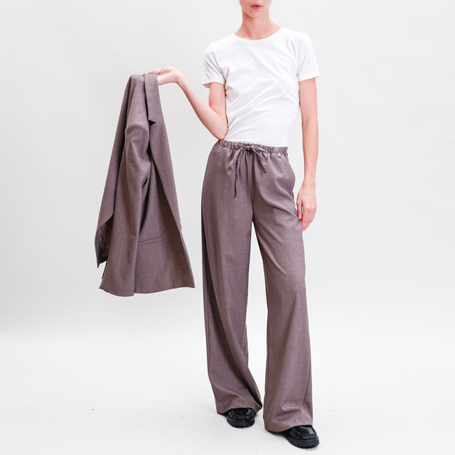 Dixie-Pantalone tessuto elasticizzato con coulisse - nocciola