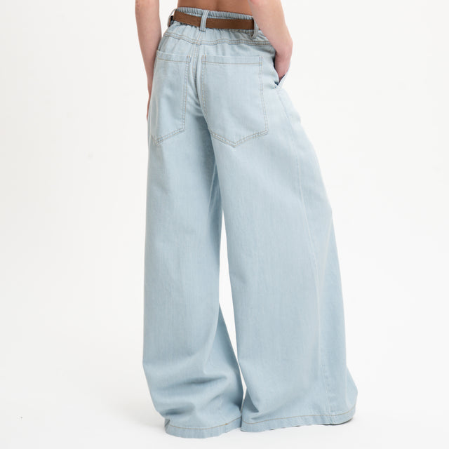 Dixie-Pantalone chambray wide leg elastico dietro - denim