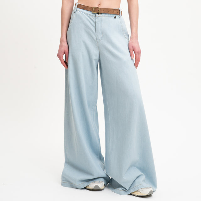 Dixie-Pantalone chambray wide leg elastico dietro - denim