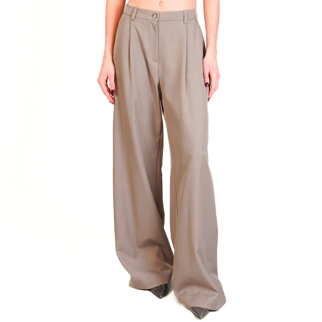 Dixie-Pantalone con pince elastico dietro - tortora