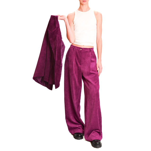 Dixie-500 Striped Velvet Trousers - Black Cherry