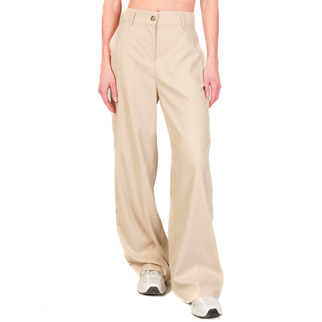 Dixie-Pantalone palazzo in flanella elastico dietro - sand