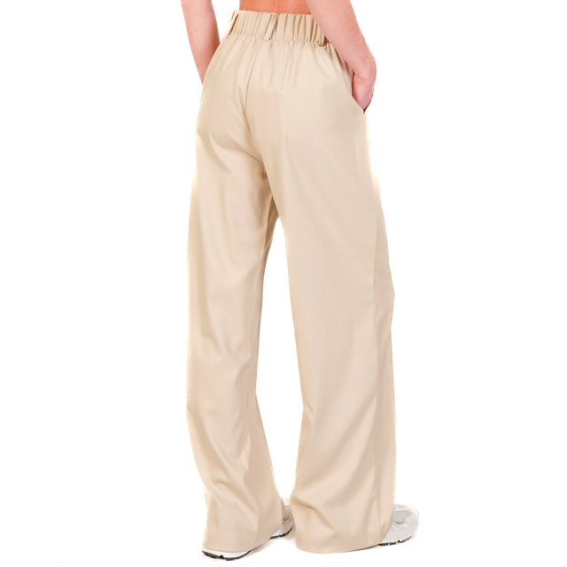 Dixie-Pantalone palazzo in flanella elastico dietro - sand