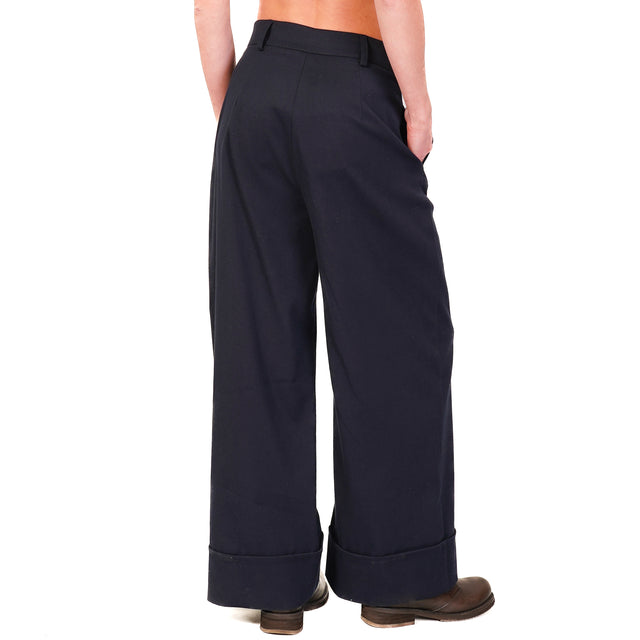 Dixie-Pantalone in flanella con risvolto - blu