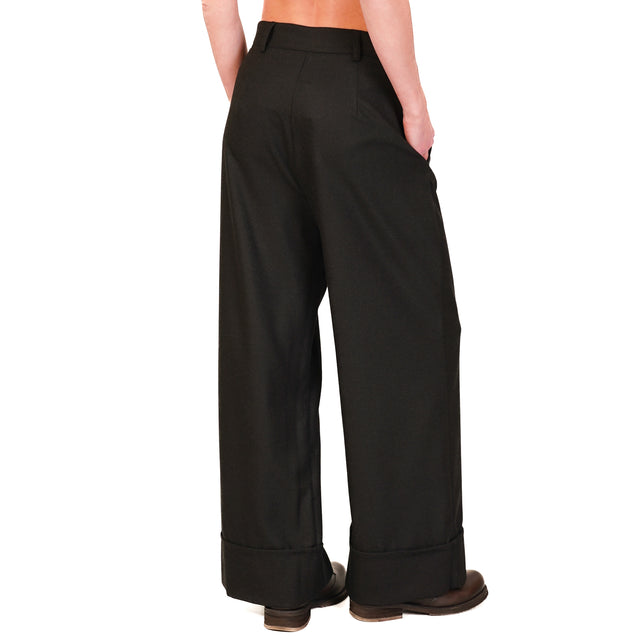 Dixie-Pantalone in flanella con risvolto - nero