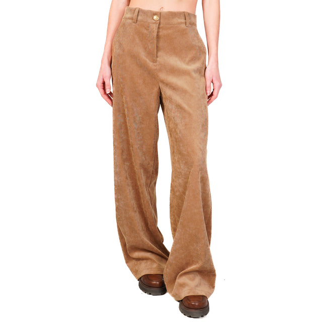 Dixie-Pantalone velluto millerighe elastico dietro - camel