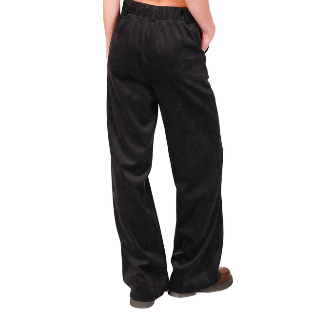 Dixie-Pantalone velluto millerighe elastico dietro - nero