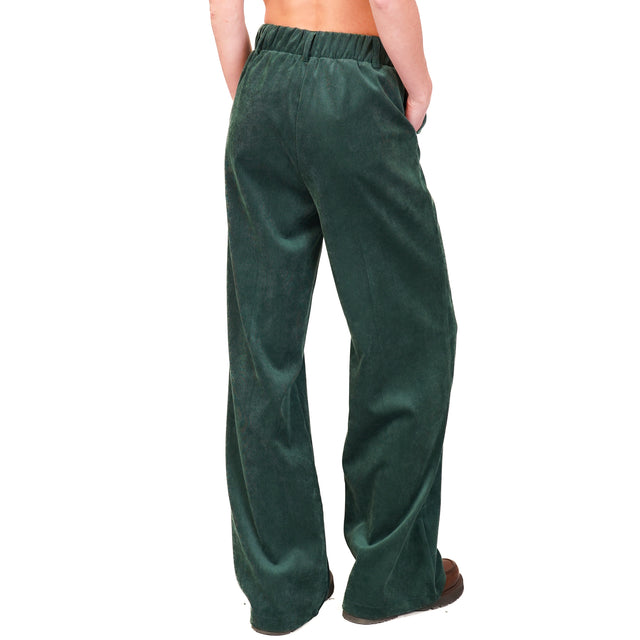 Dixie-Pantalone velluto millerighe elastico dietro - VERDE