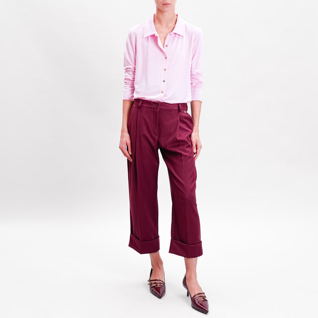 Dixie-Pantalone crop con pinces e risvolto - Bordeaux