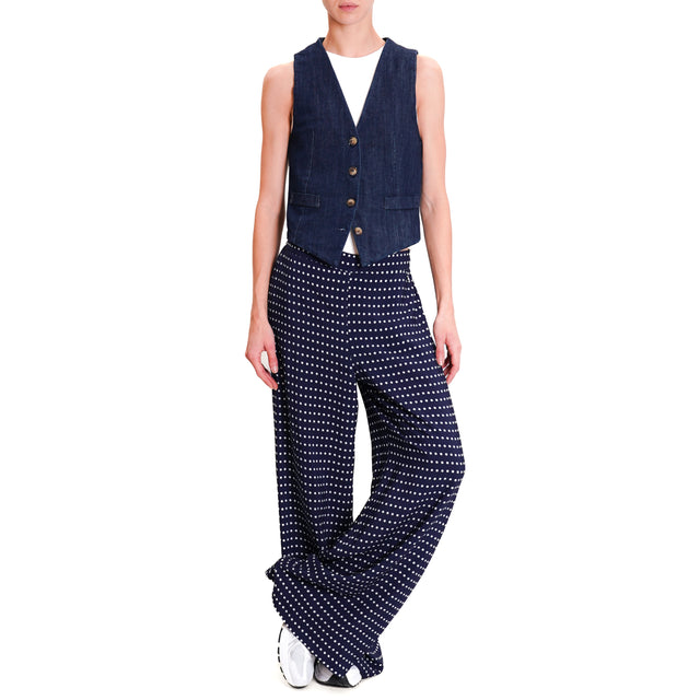 Dixie-Pantalone fantasia pois elastico dietro - blu