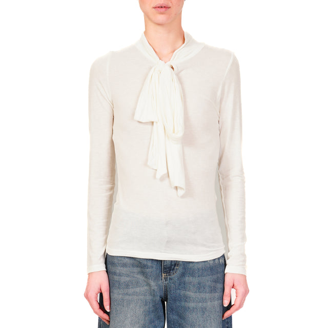 Dixie-T-shirt misto cashmere con fiocco - panna