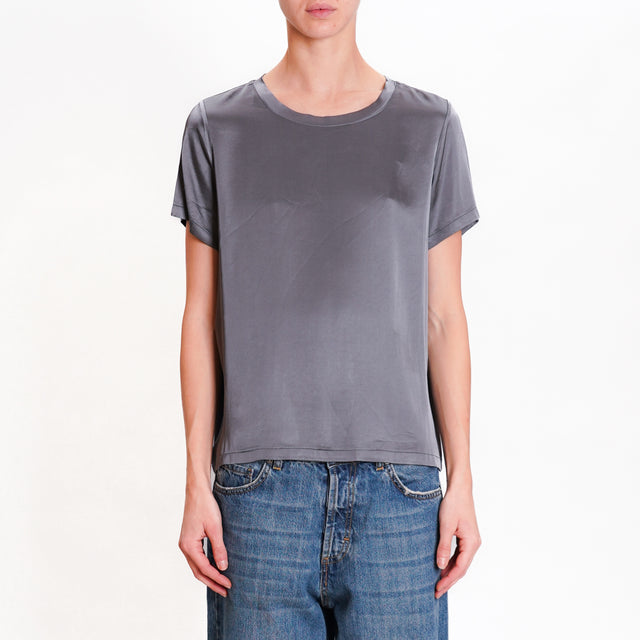 Dixie-Blusa satin mezza manica - grigio