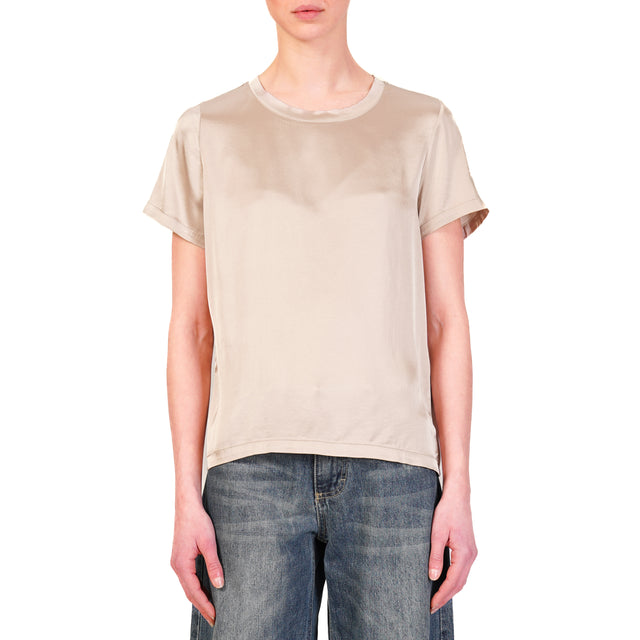 Dixie-Blusa satin elasticizzato mezza manica - taupe