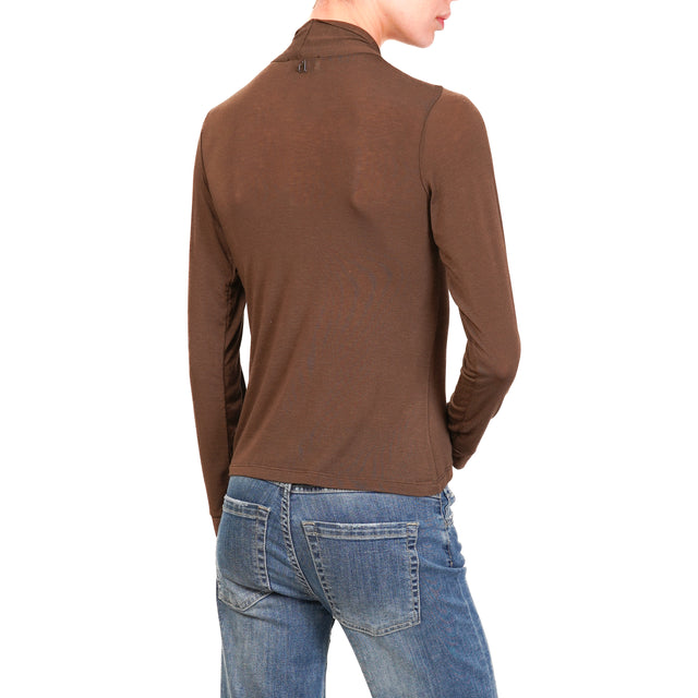 Dixie-T-shirt misto cashmere con fiocco - tabacco