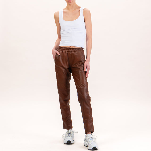 Zeroassoluto-Pantalone boyfriend genuine leather - cioccolato