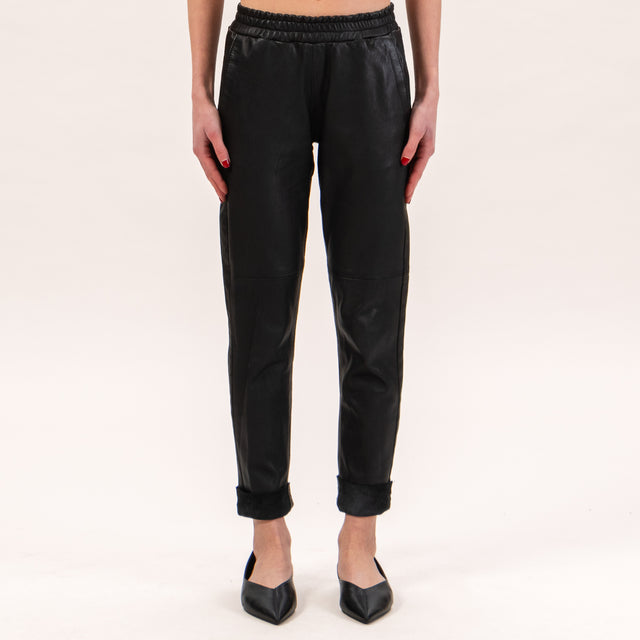 Zeroassoluto-Pantalone boyfriend genuine leather - nero