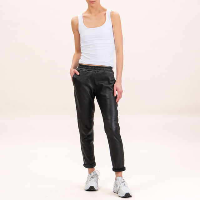 Zeroassoluto-Pantalone boyfriend genuine leather - nero