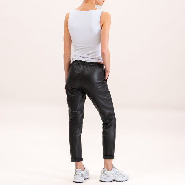 Zeroassoluto-Pantalone boyfriend genuine leather - nero