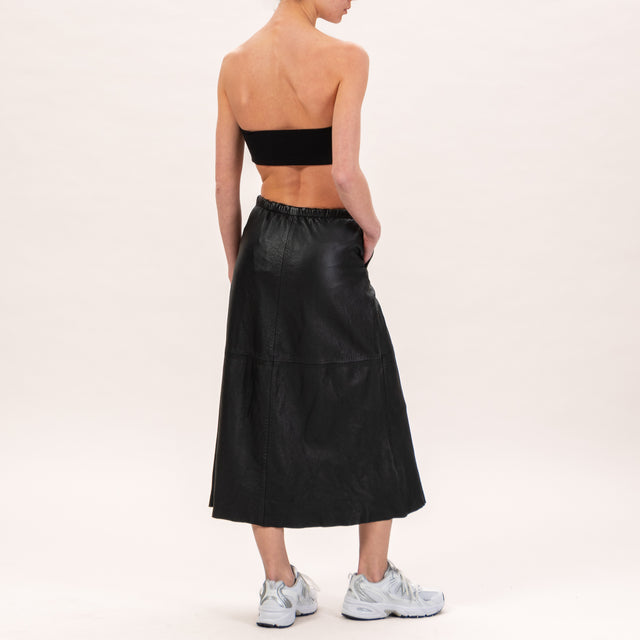 Zeroassoluto-Genuine leather elastic back skirt - black