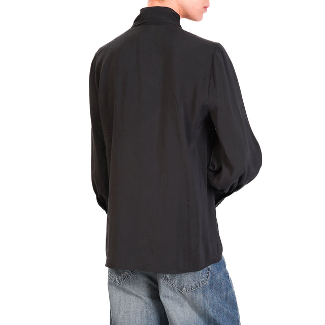 Haveone-Camicia con fiocco dettaglio spilla - nero