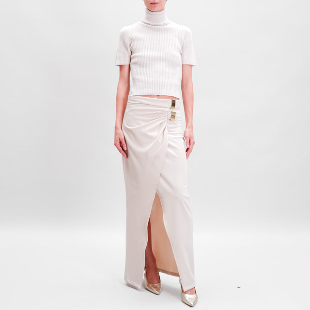 Haveone-Straight Skirt Front Slit Double Buckle - Sand