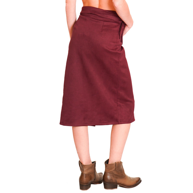 Haveone-Suede Wrap Skirt - Wine