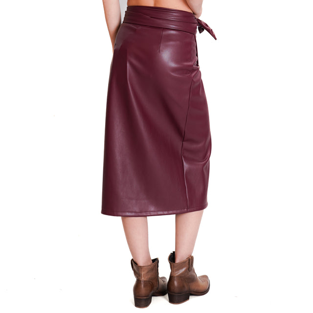 Haveone-Leatherette Wallet Skirt - Bordeaux