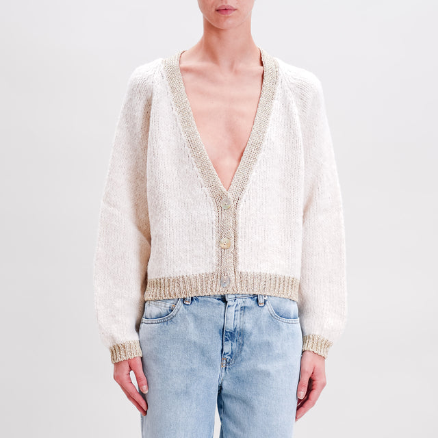 Haveone-Cardigan bordi lurex - calce/oro