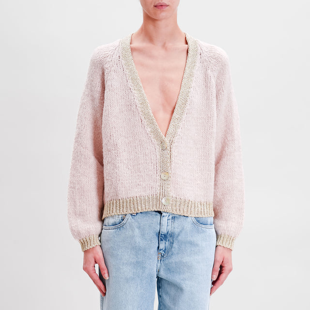 Haveone-Cardigan lurex edges - pink/gold