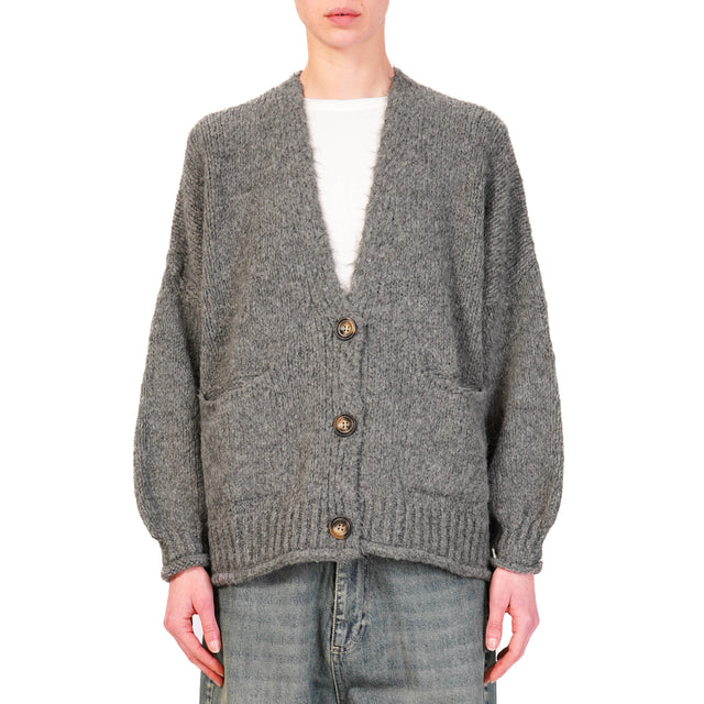 Haveone-Cardigan con tasche misto alpaca - antracite