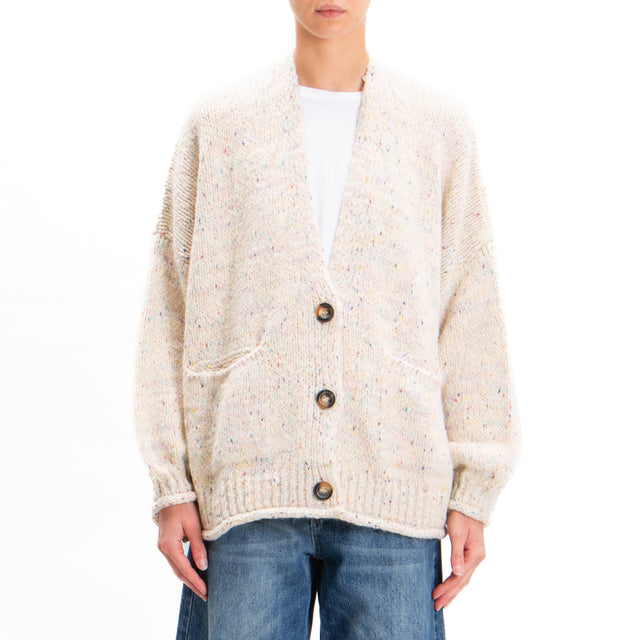 Haveone-Cardigan wool blend melange colored thread - lime