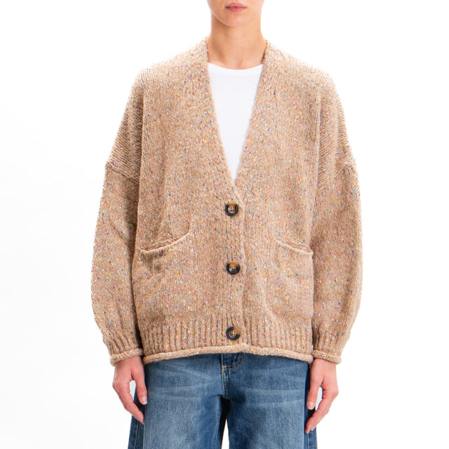 Haveone-Cardigan wool blend melange colored thread - camel