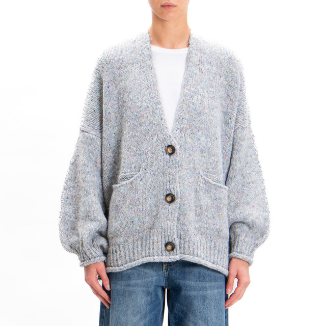 Haveone-Cardigan wool blend melange colored thread - pearl